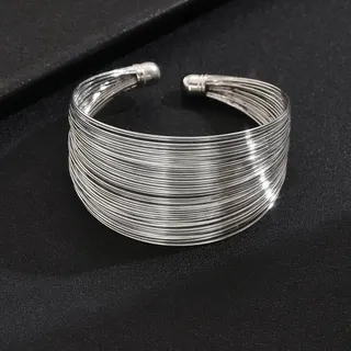 多层线条缠绕几何开口手镯