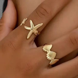 度假风贝壳海星戒指开口两件套