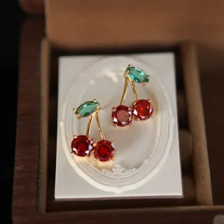 红色锆石樱桃耳钉耳环