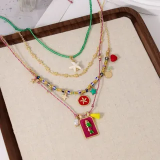 手工彩色编绳绿色小鱼多吊坠项链