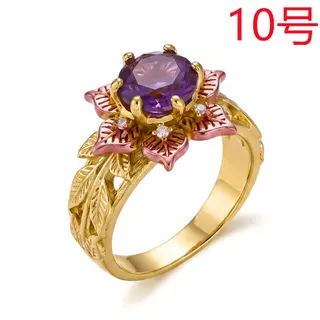 中古风双色金叶子花朵铜镶锆指环戒指