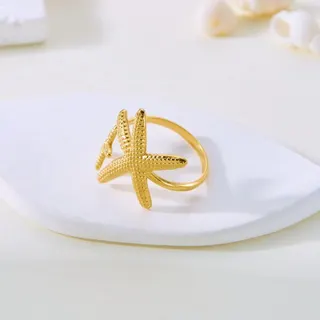 欧美跨境不锈钢两颗海星可调节戒指