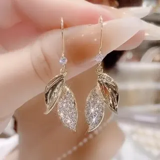 叶子满钻镶钻耳钩耳环