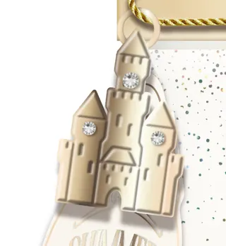 Pendentif château orné de strass, alliage plaqué or 18K, serti main de strass, style princesse, luxe discret, breloque pour collier DIY, ornement en forme de maison dorée