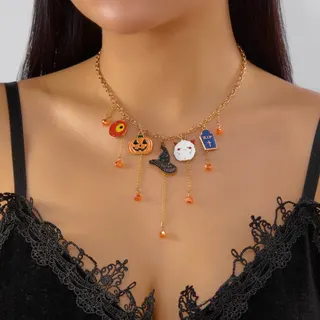 万圣南瓜女巫帽流苏项链