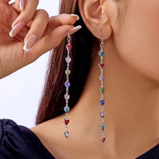 彩色爱心水晶流苏耳环