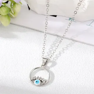 Kalung Evil Eye wanita light luxury berhias berlian bulu mata mata jahat liontin jimat, rantai tulang selangka adjustable logam silver 50+5cm, desain unik