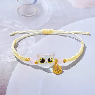 黑色蓝眼猫咪福牌手链