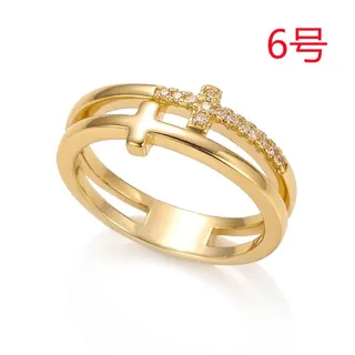 简约铜镶锆双层十字戒指