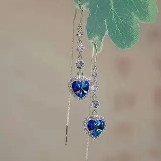 紫色爱心镶钻耳线耳环